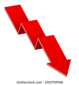 Red down arrow. Financial graph. Vector 3d illustration