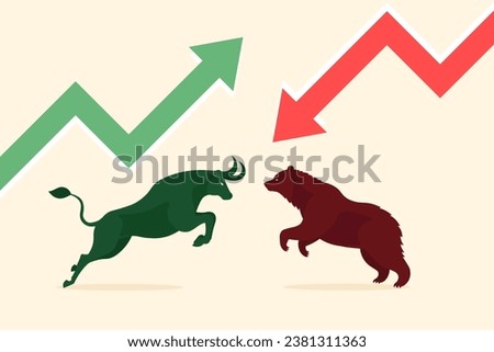 red down arrow graph and green arrow up consept, bear or bearish market trend , Bull or bullish run in the stock market, Cryptocurrency, price chart, vector illustration  [[stock_photo]] © 