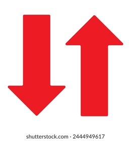 red up and down arrow icon. up, upload, upward. down, download, downward, arrow, icon, proceed straight, symbol for direction, pointer