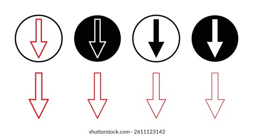 red Down arrow icon Vector flat thin line illustration