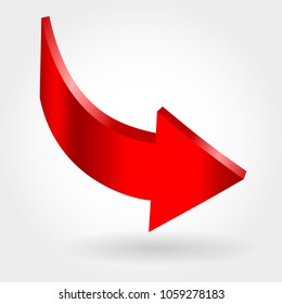 Red down arrow and neutral white background. 3D illustration