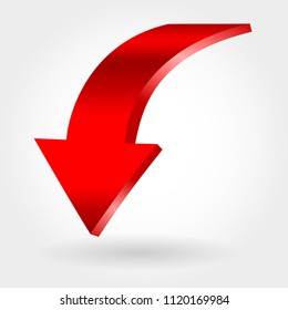 Red down arrow and neutral white background. 3D illustration