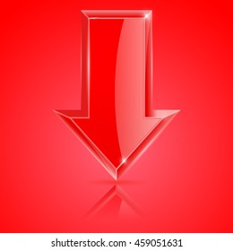 Red DOWN arrow on red background. Vector illustration