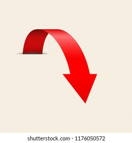 Red DOWN arrow on beige background. Vector 3d illustration isolated on white background