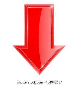 Red DOWN arrow. Vector illustration isolated on white background