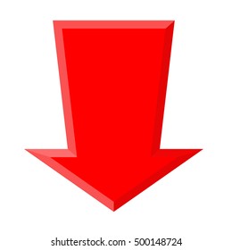 Red DOWN arrow. Vector illustration isolated on white background