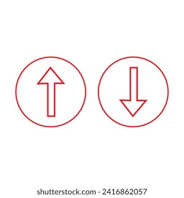 Red up and red down arrows, round solid vector signs. Vector illustration. Eps file 7.