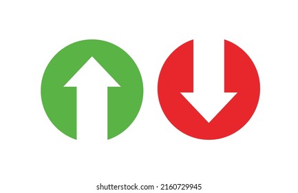 Red down green up arrow icon sign vector. Cryptocurrency, stock and forex investment trading analysis.