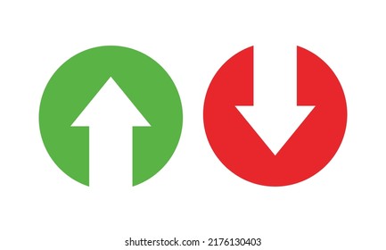 Red down green up arrow icon sign vector. Cryptocurrency, stock and forex investment trading analysis symbol.