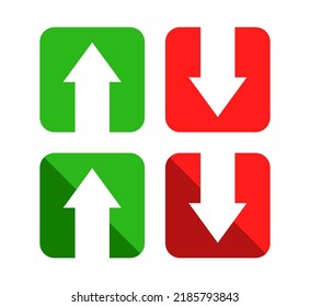 Red down green up arrow icon sign vector isolated on rectangle shape. Cryptocurrency, stock and forex investment trading analysis.	