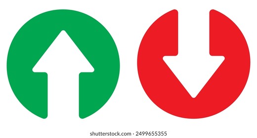 Red down green up arrow icon sign vector. Cryptocurrency, stock and forex investment trading analysis symbol.