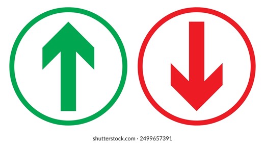 Red down green up arrow icon sign vector. Cryptocurrency, stock and forex investment trading analysis symbol. Vector illustration, eps 10.