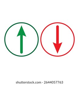 Vetor de sinal de ícone de seta para cima verde para baixo vermelho. Criptomoeda, ações e análise de negociação de investimento forex.