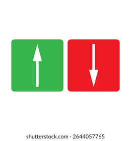 Vector rojo abajo verde arriba del signo del icono de la flecha. Análisis de trading de criptomonedas, acciones y divisas.