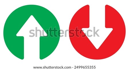 Red down green up arrow icon sign vector. Cryptocurrency, stock and forex investment trading analysis symbol.