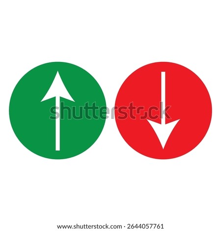 Red down green up arrow icon sign vector. Cryptocurrency, stock and forex investment trading analysis.