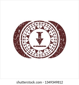Red download icon inside distress rubber grunge seal