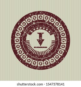 Red download icon inside distress rubber seal