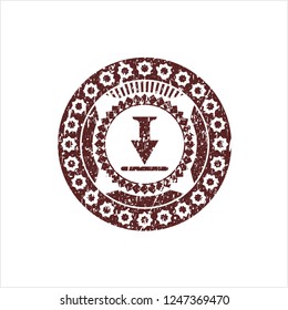 Red download icon inside rubber grunge seal