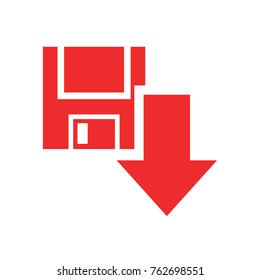 Red download vector icon on white background