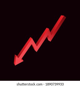Red downtrend abstract background. A red arrow is showing the trend of the market to a downtrend. Background for the economy and data analysis.
