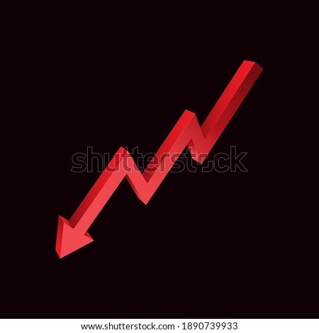 Red downtrend abstract background. A red arrow is showing the trend of the market to a downtrend. Background for the economy and data analysis.