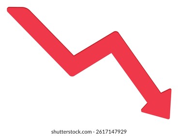 Red downturn arrow 3D rendered sticker, transparent background