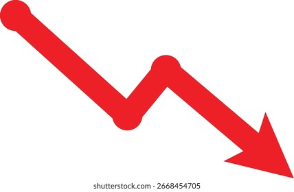 Rotes, nach unten weisendes Diagrammsymbol mit Abnahme, Verlust, Abfall und Abnahme. Ideal für Finanzberichte, Börsenanalysen und Präsentationen. Sauberer Vektor mit modernem Design.