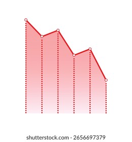 Gráfico rojo de línea descendente que muestra la tendencia negativa del rendimiento, la pérdida financiera, la caída de las empresas, la caída del mercado o la desaceleración económica en los datos estadísticos