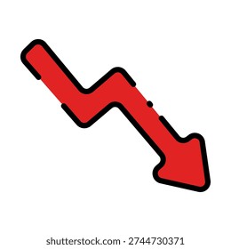 Red downward trend arrow with black outline and dots
