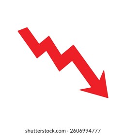 Red Downward Trend Line Indicating a Decline or Negative Growth

