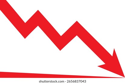 Red downward trending arrow graph indicating financial loss or decline on a white background