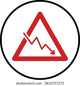 Red downward-trending triangle warning symbol with line graph arrow