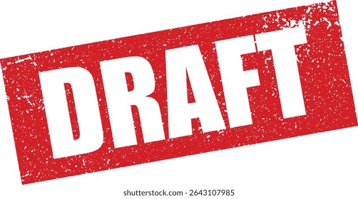 Red Draft Rubber Stamp in Reverse Grunge Vector in Sharp Border, Transparent Background