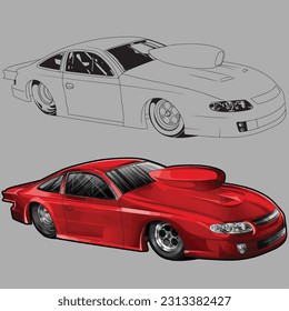 red drag race racing car isolated in gray background for business elements, screen printing, digital printing,DGT,DFT and poster.