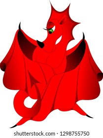 red dragon with big wings and green eyes