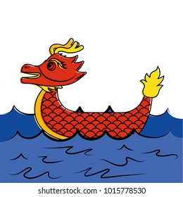 red dragon boat cartoon chinese in sea