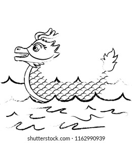 red dragon boat cartoon chinese in sea