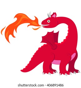 Red dragon breathing fire. Vector illustration