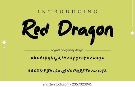 Red Dragon brush stroke handwritten alphabet vector sans serif font design