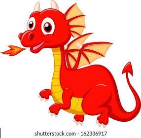 Red dragon cartoon flying