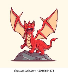 Red Dragon Cartoon Vector Icon Illustration. Animal Nature Icon Concept Isolated Premium Vector. Flat Cartoon Style