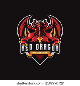 Red dragon character logos, badges, labels, emblems or t-shirt prints and other uses.
