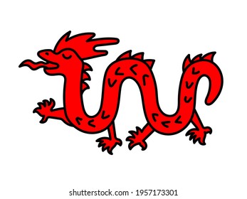 Red Dragon. Chinese horoscope 2024 year. Animal symbol vector illustration. Doodle sketch. Editable path