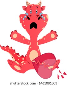 El dragón rojo está llorando, ilustración, vector sobre fondo blanco.
