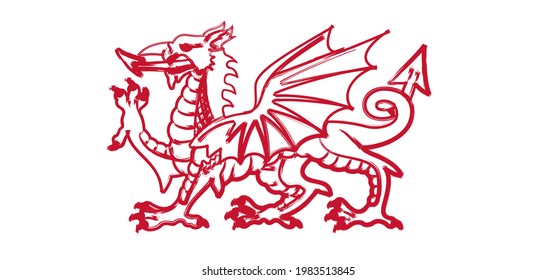 Red Dragon Drawing Pictogram Part Flag Stock Vector (royalty Free 