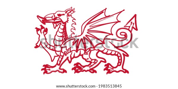 Red Dragon Drawing Pictogram Part Flag Stock Vector (Royalty Free ...