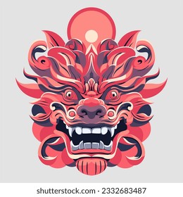 Red Dragon Face Lunar New Year Vector Design