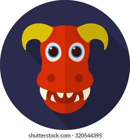 Red dragon face.Flat icon.