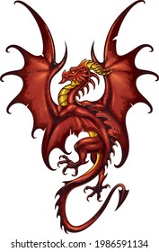 Red dragon. Fantasy vector illustration isolated on white